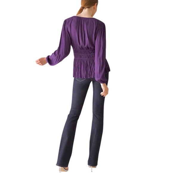 NWT* WHBM Petite Long-Sleeve Fitted Tie Waist Blouse in Cosmic Violet‎ - Picture 8 of 16